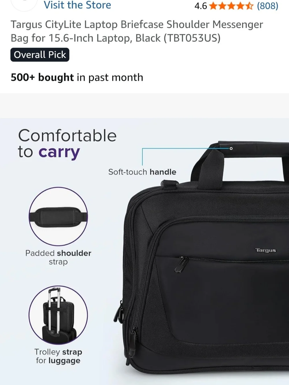Targus CityLite Laptop Briefcase Shouder Messenger Bag for 15.6 - inch Laptop